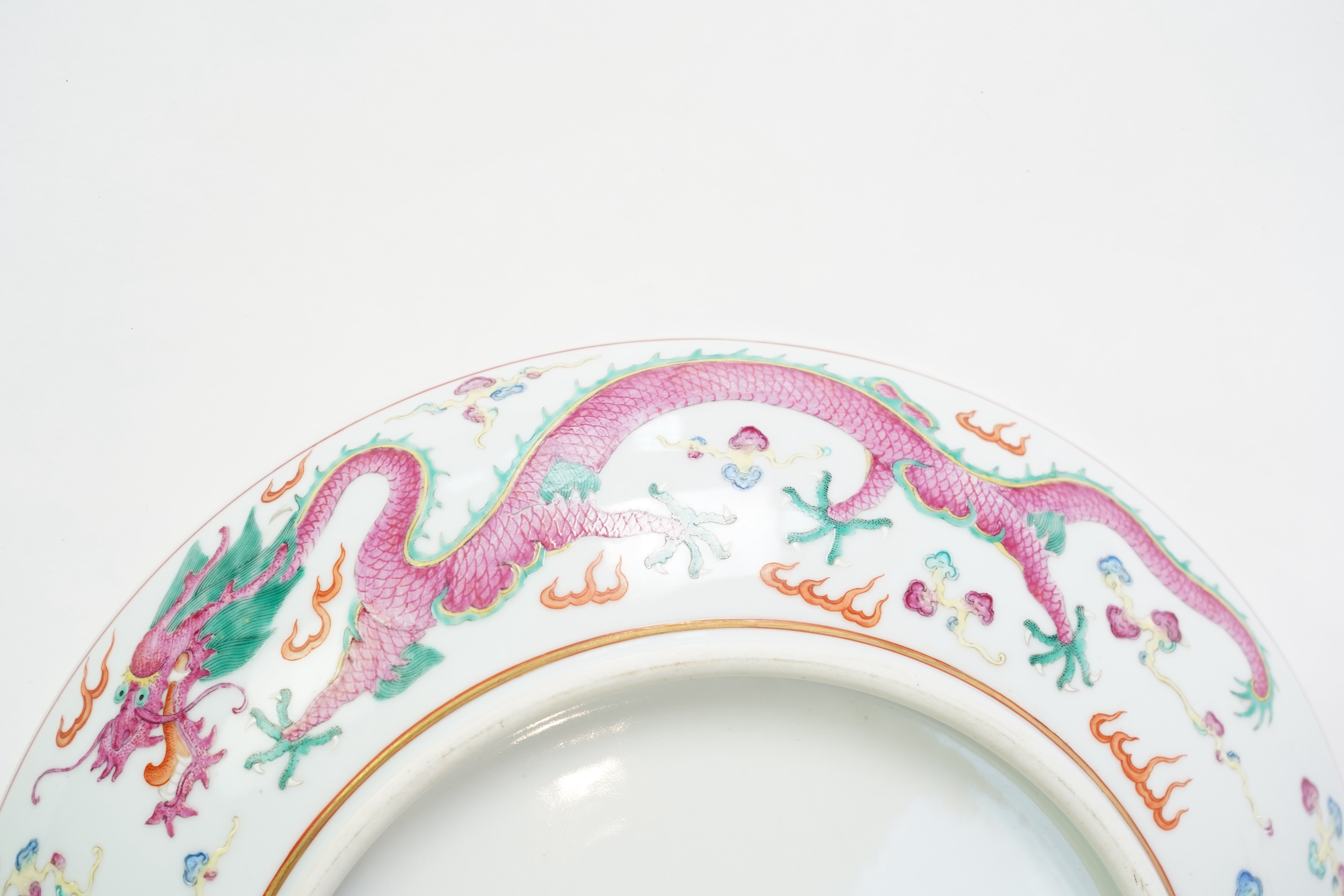 A Chinese enamelled porcelain 'dragon' dish